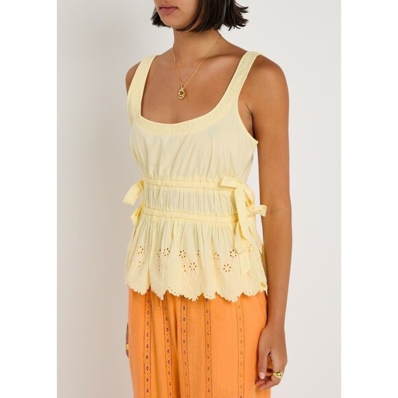 Damson Madder Jade Broderie Cami Blouse Top Berry Embroidered Yellow S-6 285345 - Picture 7 of 13